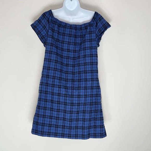 Madewell Plaid Ruffle Off Shoulder Mini Dress Linen Cotton Blend Size 8 - Picture 3 of 13